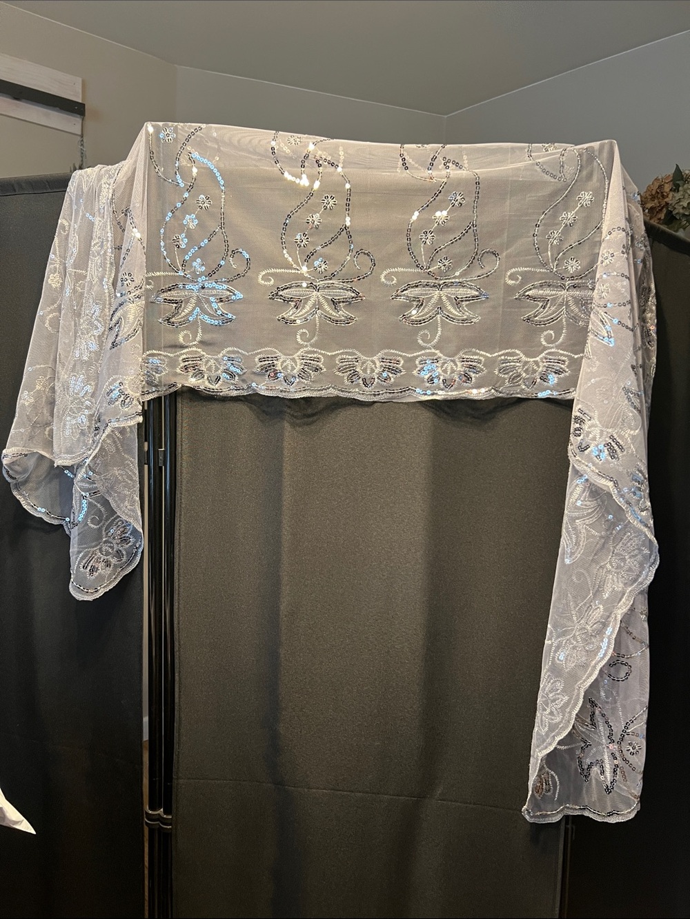 Embellished Sheer Scarf - White/Silver
